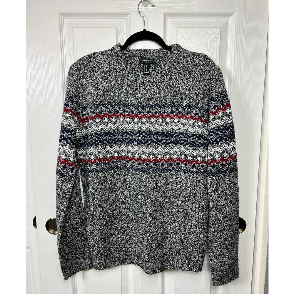 Forever 21 Men's Gray Navy Knit Oversized Grandpa Sweater Size Medium NWT